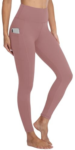 Gayhay Leggings mit Taschen Damen High Waist Sportleggins Lang Sporthose Stretchy Morandi Rosa.S-M