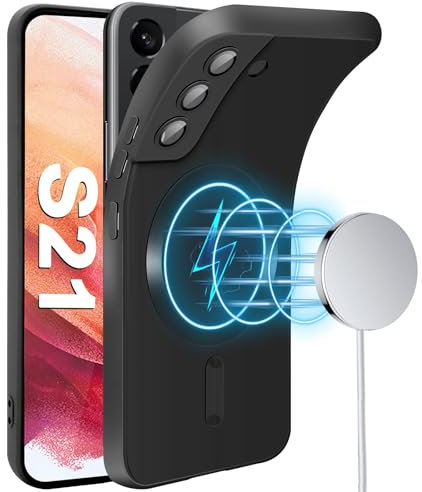 Handyhülle für Samsung Galaxy S21 Hülle [Kameraschutz Eingebaut] [Magnetische] [für Mag-Safe] Slim Silikon Weiche Metall Matte Textur Galaxy S21 Tasche Case Schutzhülle für Samsung S21 5G (Schwarz)