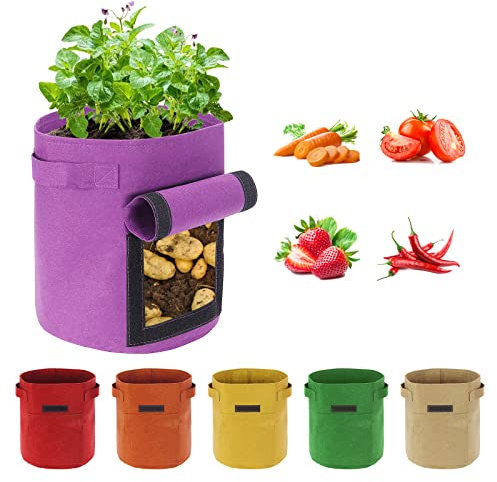 Kartoffel Pflanzsack 6 Stück 10 Gallonen Kartoffel Pflanzsack, 38 L Pflanztaschen mit Sichtbarer Klappe und Griffen, Mehrfarbig Garten Pflanzbeutel für Gemüse, Kartoffel, Tomaten (10 Gallone, 38 L)