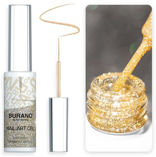 BURANO Liner Holographic Gel Nail Polish, UV LED Reflective Glitter Painted Silver Metallic Nail, Build in Thin Nail Brush Chrome Gel Curing Required 8ml (LX17)