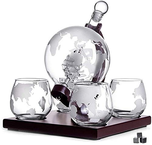 Bottle Rack Wine Rack Wine Glass Holder Globe Decanter Gift Set 5 Pieces Glasses Whiskey Stones Glass Stopper Decanter Gift Set With 4 Globe Glass Cups Craft Wine Bottle Wood Holder Decanter Wine Set