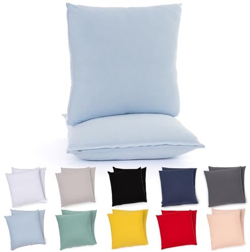 Lotusein Kissenbezug 60x60 cm (2er Set) - Blau - 100% Jersey Baumwolle 175 g/qm Kissenbezüge - Kissenhülle für Kissen mit Reißverschluss - Oeko-Tex Zertifiziert
