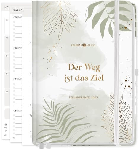 Lebenskompass Kalender 2025 Buchkalender A5 SPRING - Schöner Wochenplaner 2025 & Terminkalender 2025 - stabiles Hardcover mit edler Folienprägung