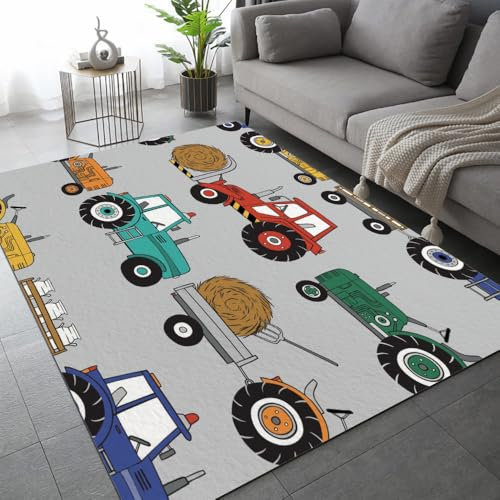 ARiXIaNg Teppich Wohnzimmer Schlafzimmer Cartoon-Auto Teppich Kinderzimmer Kurzflor Teppiche rutschfeste Spielteppiche Bagger Traktor Teenager Kinderteppich Dekoration Carpets 120x160 cm