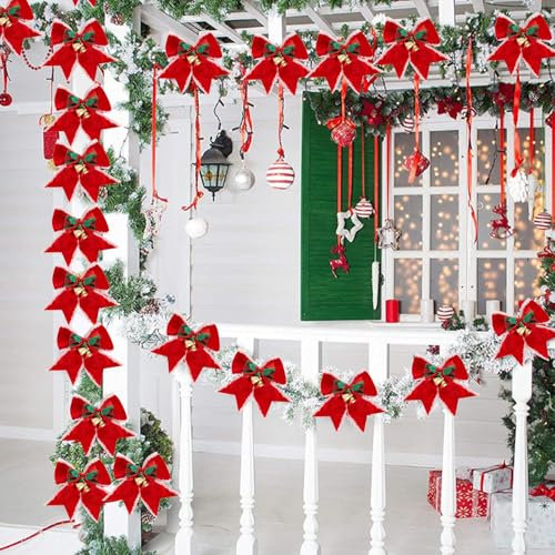 Décorations de Noël pour intérieur/extérieur - Faux chanvre - Petits nœuds - Cloches pour sapin de Noël - Boîtes cadeaux de Noël