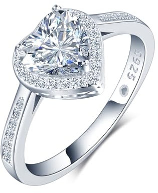 INFINIONLY Damen Mädchen Herz Diamant Ringe 925 Silber 1 Karat Moissanit Hochzeitsringe D Farbe VVS1 Perfekt Geschliffene 6.5mm Diamant Verlobungsringek mit GRA Zertifikat Frauen Hochzeitsschmuck 51