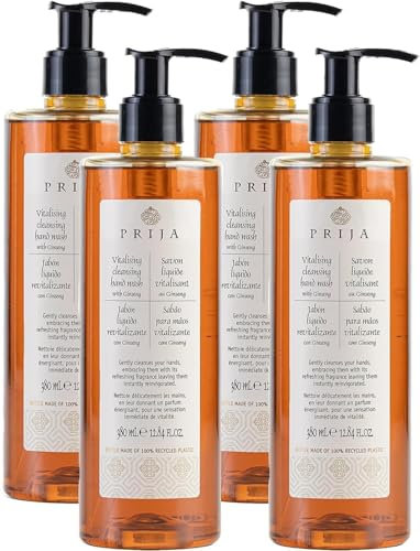 Prija Flüssigseife mit Ginseng 4x 380ml Flaschen, vitalisierend Seife, Wellness Spa Hotel Italien