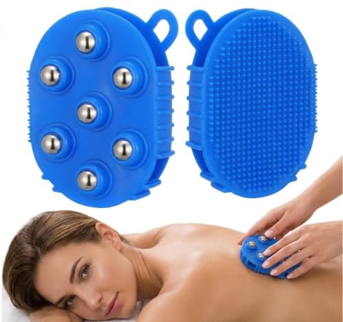 Veemoon Roller Ball Lymphatic Glove Massager, Manual Lymphatic Drainage Massage Tool Physio Hand Roller Body Massager Fascia Muscle Release - 360° Rotatable Mteal Ball - Portable Massage Full Body