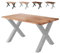 Loreno Esstisch Vento 140×80×77cm – Massiver Akazienholztisch mit 26 mm starker Tischplatte Naturfarben - X-Gestell - Silber -Perfekt für Esszimmer und Küche