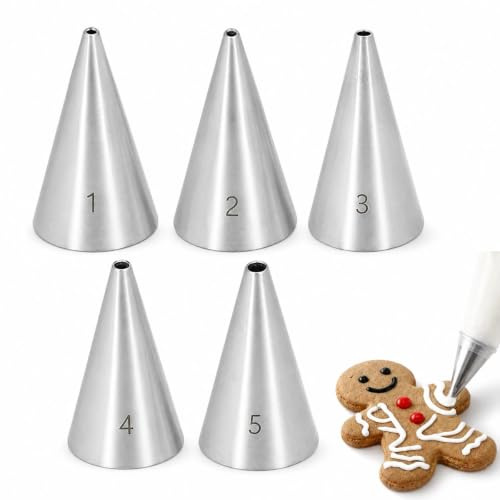 5 Pcs Writing Piping Nozzles Set (1, 2, 3, 4 & 5) Icing Nozzles, Piping Tips for Decorating Cookies, Pastries, Cakes, Cupcakes Compatible with Piping Bags