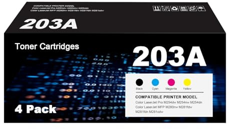 203A Tonerpatrone Ersatz für HP 203A CF540A 203X CF540X FarblaserJet Pro MFP M281fdw M254dw M280nw M254nw M281cdw M254dn M281fdn M281 (Schwarz, Cyan, Gelb, Magenta, 4er Pack) - Mit Chip