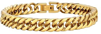 PROSTEEL Herren Armband 18k vergoldet Panzerkette Armband schwer Glieder Link Kettenarmband 21CM Armkette Armreif, 8mm Breit, gold