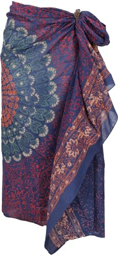 GURU SHOP Leichter Mandala Pareo, Sarong, Handbedrucktes Baumwolltuch, Wandbehang - Modell 16, Herren/Damen, Baumwolle