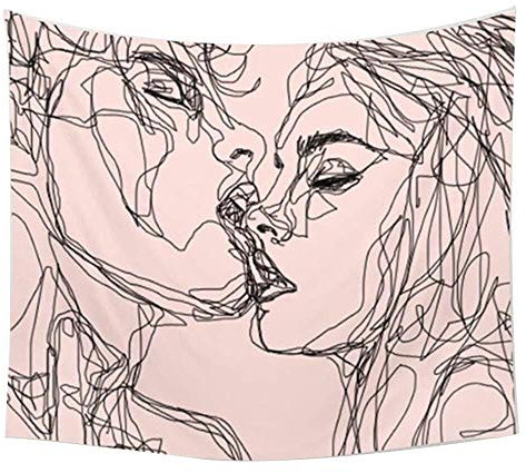Ruibo Damen/Herren, küssender Wandteppich, Wandbehang, rosa Dekor, Linie, Kunst, Heimdekoration, schönes Schlafzimmer, Wohnzimmer, Wohnheim, Strand-Überwurf (RB-K-1) (B: 149.9 cm H: 129.5 cm)