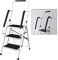 Escalera de acero de 3 pasos, escalera de escalera plegable portátil resistente antideslizante con barandilla de seguridad, capacidad de carga de 150 kg