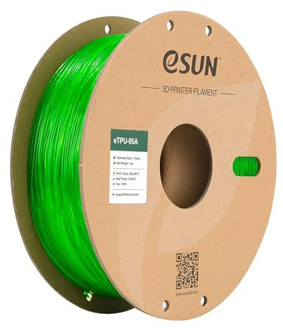 eSUN Flexibles TPU Filament 1.75mm, 3D Drucker Filament TPU-95A, Maßgenauigkeit +/- 0.05mm, 1kg Spule (2.2 LBS) 3D Druck Filament für 3D Drucker, Transparent Grün