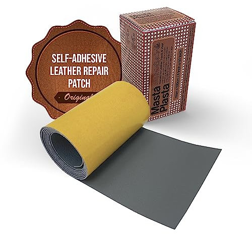 MastaPlasta Toppe autoadesive originali per la riparazione della pelle GRIGIO 150 x 10 cm. Il tuo kit di riparazione pelle rapido e facile, per divani, sedili auto e fai da te