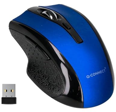 Q-Connect Kabellose Maus/mit 4 Tasten/Beidhändig/2xAAA im Set enthalten/PC Laptop/Blau/2.4G/optischer Sensor/Computermaus/Gaming/Wireless/Reichweite 10 m