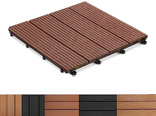 Floordirekt WPC Fliesen 30x30 cm, 1 Stück = 0,09m² Terrassenfliesen, Klickfliesen, Balkonfliesen in Holzoptik - Bodenbelag für Balkon & Terrasse - wetterfest mit Drainagefunktion | Hellbraun | Royal