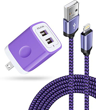 AILKIN Cavo Lightning e caricatore da parete per iPhone, 1,8 m intrecciato certificato MFI ricarica rapida Powerline USB adattatore per iPhone 14/13/12/11/XR/XS/8/7/6S Plus, iPad
