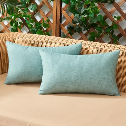 Woaboy 2er Set Outdoor Kissenbezüge Wasserfeste Kissen Wasserdicht Kissenhülle Dekohülle Sofakissen Moderne Couchkissen für Draußer Sofa Balkon Terrasse Garten 30 x 50 cm Cyan