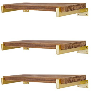 EZYDECOR - Staffa per mensole da 30,5 cm, staffe per mensole industriali da parete, supporto per mensole in metallo con bordo, confezione da 6, oro