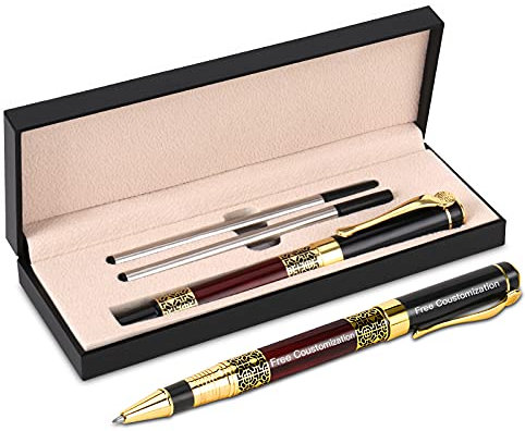 OXYEFEI Stylo de gravure gratuit Stylos personnalisés, Stylo bille luxe, Cadeaux personnalisés pour hommes, Femmes, Boîte cadeau chic (Grain de bois)