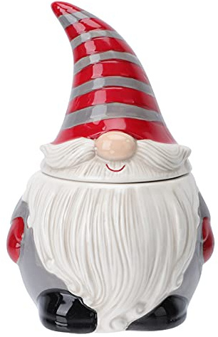 DOITOOL Keramik Wichtel Keksdose Keramik Weihnachten Süßigkeiten Keksdose mit Deckel für Weihnachtsdekoration Wohnzimmer Tafelaufsätze Schlafzimmer - 11.9 x 11.9 x 17.5 cm