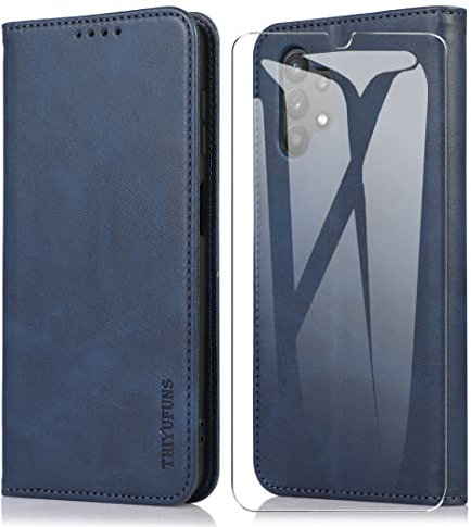 THIYUFUNS Cover a Libro in Pelle Samsung Galaxy A13 4G ((Non per 5G) con Vetro Temperato,Custodia PU Portafoglio Flip Magnetica Wallet Per Samsung Galaxy A13 4G ((Non per 5G) - Blu