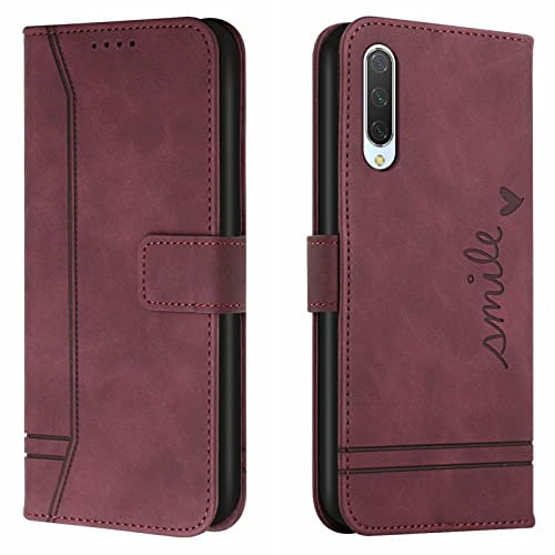 Lihondar Coque pour Xiaomi Mi A3 / CC9e, Protection Portefeuille Etui à Rabat Housse Premium en Cuir PU avec Antichoc TPU Fermoir Magnétique Flip Pochette Housse pour Xiaomi Mi A3 / CC9e (Rouge)