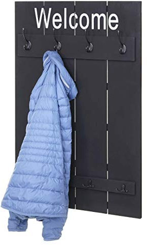 Mendler Wandgarderobe HWC-C89AM Welcome, Garderobe Garderobenpaneel, Shabby-Look Vintage, 91x60cm - dunkelgrau, shabby