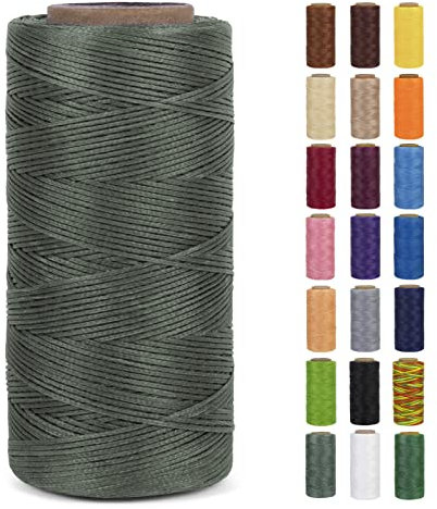 LEREATI Ledergarn 0,8mm x 260m Flacher Wachsschnur Gewachster Faden Leder Nähen Faden, Leder Nähgarn Garn für Handwerk, Nähen, Reparatur, Buchbinden, Schmuck, Häkeln (Grau)
