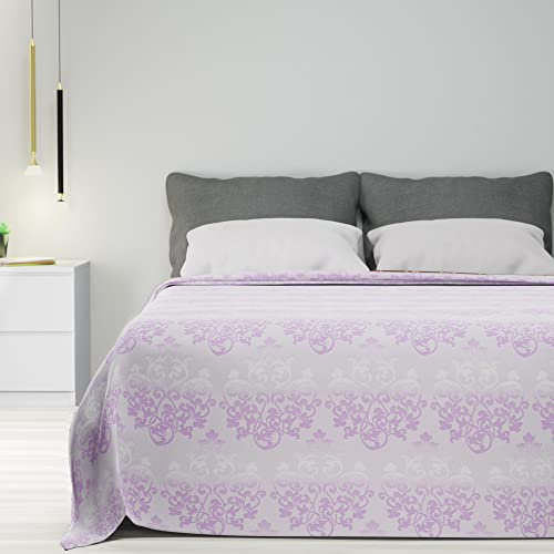 Byour3 - Copriletto Puro Cotone Matrimoniale Letto Singolo Piazza E Mezza Fantasia Damascato Primaverile Estivo Telo Arredo Copritutto Multiuso Copridivano GrandFoulard Coperta (Glicine, Singolo)