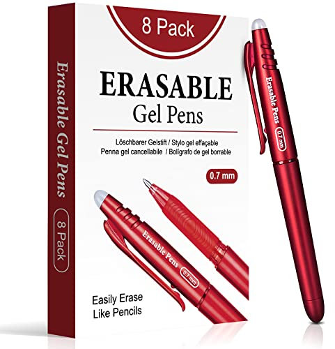 YYSHUS Radierbarer Kugelschreiber, Radierbar Gelschreiber Set 8 Stück 0.7mm Rot Radierbarer Tintenroller, Gelschreiber Radierer Radierbare Stifte, Radierstift für Bürobedarf Schulsachen