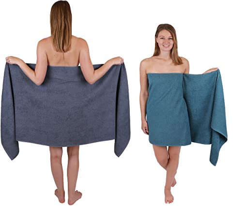 Betz 2 Stück Saunatücher groß XXL Berlin Größe 70 x 200 cm Badetücher Saunatuch dunkelgrau/taubenblau