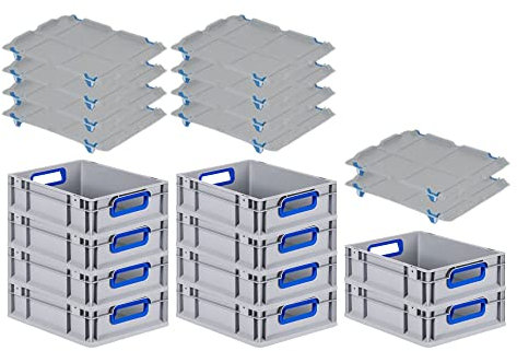 PROREGAL SuperSparSet 10x Eurobox NextGen Color mit Auflagedeckel & Schiebeschnappverschlüsse, HxBxT 12x30x40cm, 11L, Griffe blau offen, Glatter Boden, Eurobehälter Transportbox Transportbehälter