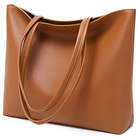 MEEGIRL Ladies Tote Bags Simple PU Leather Handbags Work School Shopping Bags for Women with Zip and Inner Pocket (Brown)