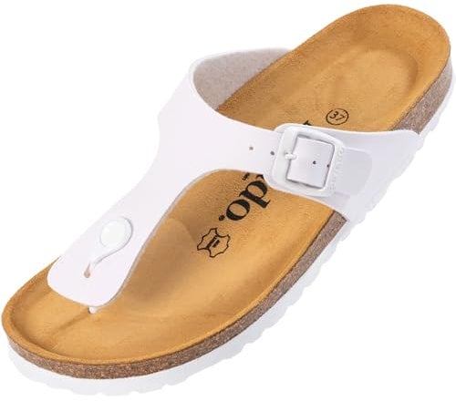 Palado Zehentrenner Damen Kos Matt – gefertigt in Spanien – weiche Veloursleder-Decksohle – mattes Obermaterial für dezente Eleganz Weiß/Weiß UK4,5 - EU37