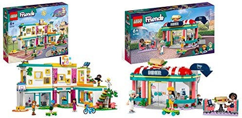 LEGO 41731 Friends Internationale Schule & 41728 Friends Restaurant in der Innenstadt mit Spielzeug Mini-Puppen Liann, Aliya und Charli aus 2023
