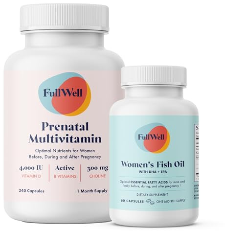 FullWell Women's Prenatal Essentials - Women’s Prenatal Multivitamin & Fish Oil - Supports Maternal Health & Fetal Development - Omega 3, DHA, Folate & Choline- 30 Servings