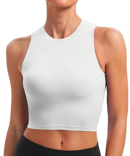 BAYDI Nudi Sport BH Damen ohne Buegel Bustier Abnehmbare Gepolsterte Crop-Tops Hochgeschlossenes Tanktop Yoga Fitness Soft Bra Weiß