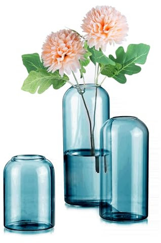 Jarrones de cristal azules, juego de 3 jarrones modernos para decoración de mesa de Navidad, jarrones pequeños, mini jarrón de cristal para centros de mesa de boda, fiesta nupcial, evento, arreglo