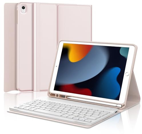 KVAGO Funda con Teclado Español Bluetooth Desmontable para iPad 10.2/iPad Air 3 /iPad Pro 10.5 9 generación, Melocotón