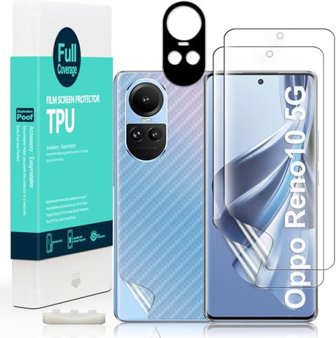 Ibywind Protector de pantalla para Oppo Reno10 5G (6.7),con 2 piezas de película de TPU flexible,1 pieza de protector de lente de cámara,1 pieza de película de fibra de carbono trasera