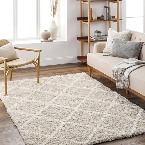Livabliss Jane Trakai Shaggy Rug, Bedroom – 200x290 cm, Light Beige & White