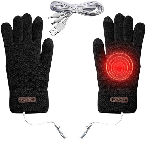 kyaoayo Beheizbare Handschuhe, Handschuhe Mit Heizung, Unisex, USB Beheizte Handschuhe, Strick-Heizhandschuhe, Oberseite Leitend für Touchscreen-Nutzung Mit Handschuhen. (Schwarz)