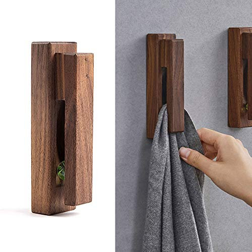BEIJIALY Bathroom Towel Hook, Wood Wall Hooks, Creative Wooden Farmhouse Heavy Duty Towel Hooks, Rustic Decorative Hooks for Hanging Towels Bathroom Kitchen (Brown)