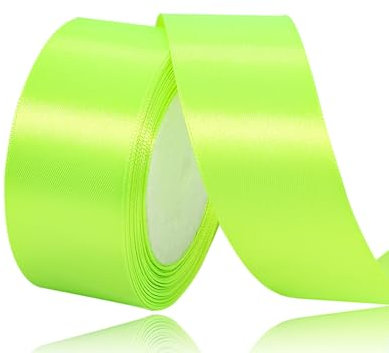 Nastro di Raso Verde Fluorescente 40mm, 22Metri Oro Nastro in Tessuto Nastro Satinato per Confezioni Regalo, Bomboniere, Artigianato, Fiocchi per Capelli, Bouquet da Sposa
