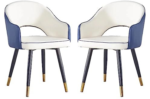 BAKULI Küchen Esszimmerstühle 2 teiliges Set Verschleißfestes Leder Moderne Wohnzimmer Esszimmer Akzent Sessel Beine Aus Karbonstahl Büro Loungesessel(White+Blue)