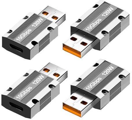 WLGQ 10Gbps USB C Buchse auf USB 3.1 Stecker Adapter, Zink Legierung USB A auf Typ C Adapter mit 10Gbps High-Speed Datenübertragung PD 120W stabile Aufladung für Laptop, Phone, PC (4-Pack)